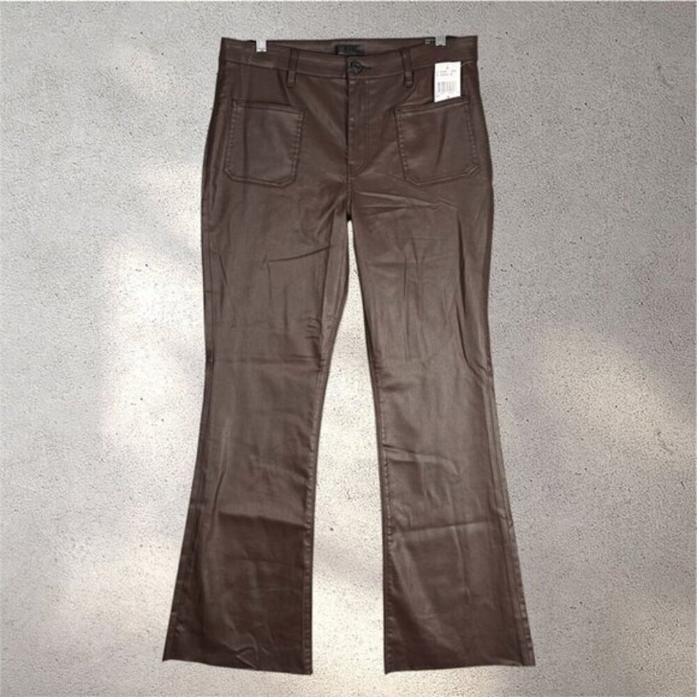 KUT From the Kloth Stella High Rise Flare Pants Women’s 14 Brown Y2K Raw Hem